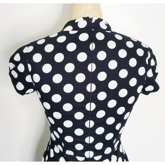 Betsey Johnson Womens Retro Black White Polka Dot Sheath Dress  Cap Sleeve - Picture 8 of 8
